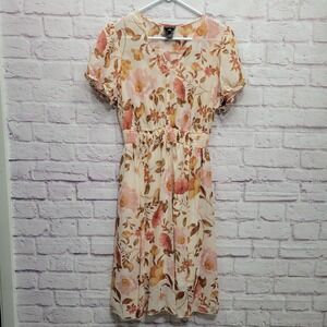 Kate & Lily Floral Midi Dress Size 8 Botanical Short Sleeve Chiffon Boho Lightwt